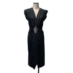 Vintage Gilberti Womens Size 10 Black Gathered Waist 80s Dress